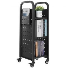 Καρότσι βιβλίων VEVOR Rolling Library, Χωρητικότητα 100 kg, 32 x 35 x 93,5 cm Καρότσι βιβλιοθήκης, Ράφια σε σχήμα L μονής όψης με ρόδες που κλειδώνουν 50,8 mm, φορτηγό βιβλίων για ράφια σπιτιού γραφεί