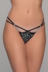 Tanga String Τούλι και Βελούδο Μαύρο-Ασημί