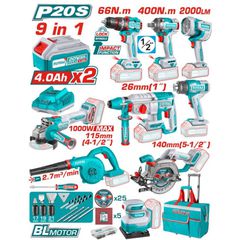 TOSLI250381E Σετ Εργαλείων Μπαταρίας 20V (2x4.0Ah) - 18V - 20V - TOTAL (#TOSLI250381E)