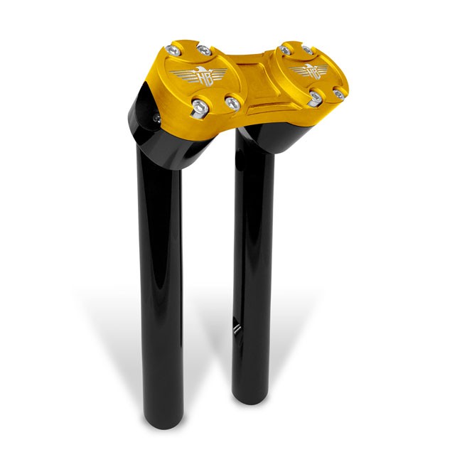 HeinzBikes, Clubstyle pullback risers 8". Black/Gold