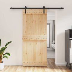 Συρόμενη Πόρτα 90 x 210 cm Συμπαγές Ξύλο Πεύκου (Ακατέργαστο) 3444914