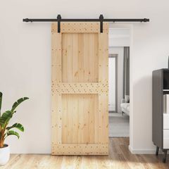 Συρόμενη Πόρτα 90 x 210 cm Συμπαγές Ξύλο Πεύκου (Ακατέργαστο) 3444920