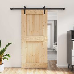 Συρόμενη Πόρτα Φυσικό και Μαύρο 95 x 210 cm 3444921