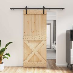 Συρόμενη Πόρτα Φυσικό και Μαύρο 85 x 210 cm 3444925