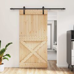 Συρόμενη Πόρτα 100 x 210 cm Συμπαγές Ξύλο Πεύκου (Ακατέργαστο) 3444928