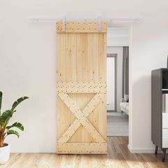 Συρόμενη Πόρτα 80 x 210 cm Συμπαγές Ξύλο Πεύκου (Ακατέργαστο) 3444942