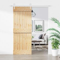 Συρόμενη Πόρτα 80 x 210 cm Συμπαγές Ξύλο Πεύκου (Ακατέργαστο) 3445138