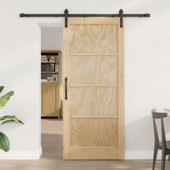Συρόμενη Πόρτα 86 x 198,5 cm Μασίφ Ξύλο Πεύκου Φυσικό και Μαύρο 3445402