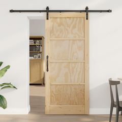 Συρόμενη Πόρτα 86 x 198,5 cm Μασίφ Ξύλο Πεύκου Φυσικό και Μαύρο 3445411