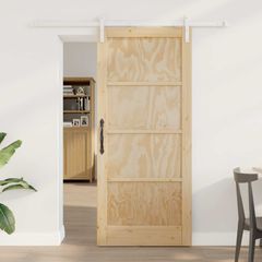 Συρόμενη Πόρτα 86 x 198,5 cm Μασίφ Ξύλο Πεύκου Φυσικό και Λευκό 3445420