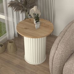Τραπεζάκι βοηθητικό Bohema Megapap χρώμα ivory - sepet oak Ø50x53,2εκ.