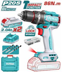 TOTAL ΕΠΑΓΓ. ΔΡΑΠ/ΒΙΔΟ ΚΡΟΥΣΤΙΚΟ ΜΠΑΤ. Li-ion 20V / 2Ah / 86Nm / 2 ΜΠΑΤ BL Motor (TIDLI208687E)