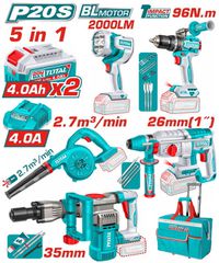 TOTAL ΕΠΑΓΓ. ΣΕΤ 5τεμ ΕΡΓΑΛΕΙΩΝ ΜΠΑΤ. Li-ion 20V / 4Ah / 2 ΜΠΑΤΑΡΙΕΣ BL Motor (TOSLI251083E)