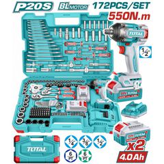 THKTHP41728E Σετ Μπουλονόκλειδο Μπαταρίας 550Nm 20V (2x4.0Ah) & Εργαλεία 172 Τεμάχια - ΜΕ ΜΠΑΤΑΡΙΑ & ΦΟΡΤΙΣΤΗ - TOTAL (#THKTHP41728E)