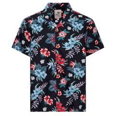 King Kerosin Πουκάμισο Κοντομάνικο Hibiscus Hawaii shirt black - M