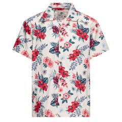 King Kerosin Πουκάμισο Κοντομάνικο Hibiscus Hawaii shirt off white - M