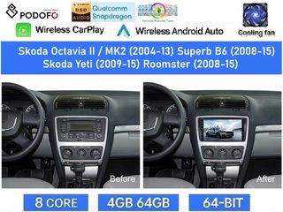 Skoda Octavia 5 mk2, Superb, Yeti, Roomster (2004-2015) Android Οθόνη 9" | Snapdragon 460 | 4GB RAM + 64GB ROM | Ασύρματο CarPlay & Android Auto GPS WiFi DSP FM/RDS