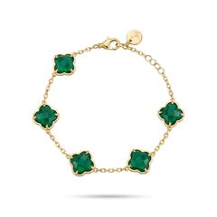 Clover γυναικείο βραχιόλι αλυσίδα χρυσή πράσινη
