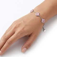 Clover γυναικείο βραχιόλι αλυσίδα ροζ-thumb-1