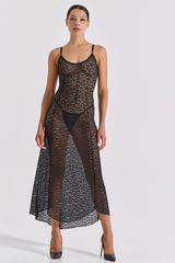 Μάξι Δαντελένιο Νυχτικάκι Σετ με String - Μαύρο