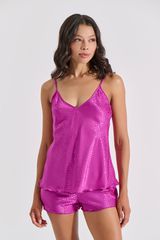 Babydoll με Σορτς Σατεν Ζακάρ - Magenta