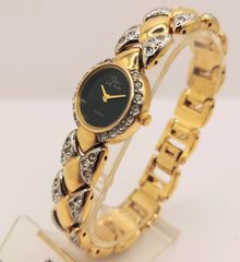 Vintage 90’ OSKAR DE LA RENTA gold-plated γυναικείο ρολόι Quartz με λευκά ζιργκόν Α9096 ΤΙΜΗ