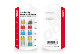 Amio - Ασφάλειες τύπου Standard τάση λειτουργίας 12-24V ένταση ρεύματος 1x5A, 1x7.5A, 2x10A, 2x15A, 2x20A, 1x25A, 1x30A για Επιβατικά Αυτοκίνητα και Φορτηγά - 10 τεμ. (01138/AM)