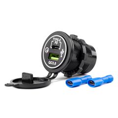 Amio - ΠΡΙΖΑ ΦΟΡΤΙΣΤΗΣ USB + TYPE C QUICK CHARGE 12/24V Φ37mmX51mm MOD-08 - 1 τεμ. (02858/AM)