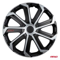 Amio - Σετ Τάσια Τροχών 14'' ιντσών, Μοντέλο EVO, Χρώμα Μαύρο / Ασημί – Σετ 4 τεμαχίων σε Κουτί (9740/AM)