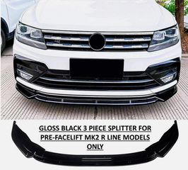 VW Tiguan R Line MK2 PRE-FACELIFT Gloss Black Front Splitter Spoiler Kit / Εμπροσθιο Σποιλερ μαυρο γυαλιστερο