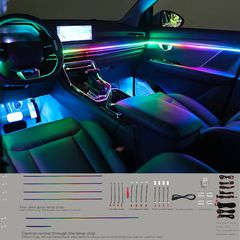 Ambient Light Διακοσμητικός Φωτισμός Κιτ Οπτικής Ίνας Αυτοκινήτου Με Bluetooth Μαύρο Χρώμα Με 18 Φώτα 64 Χρώματα