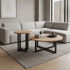 Τραπεζάκι σαλονιού σετ 2 τμχ Mesa Megapap χρώμα sapphire oak Ø90x35,5εκ.