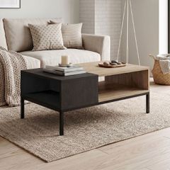 Τραπεζάκι σαλονιού Cailin Megapap χρώμα sepet oak - black wood 90x56x40,6εκ.