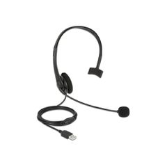 DELOCK headphones με μικρόφωνο 27177, mono, USB, volume control, μαύρα