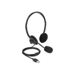 DELOCK headphones με μικρόφωνο 27178, stereo, USB, volume control, μαύρα