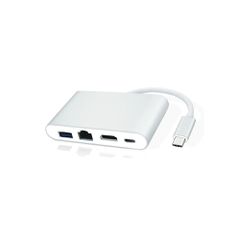 POWERTECH USB-C docking station PTH-085, HDMI/RJ45/USB/USB-C PD, γκρι