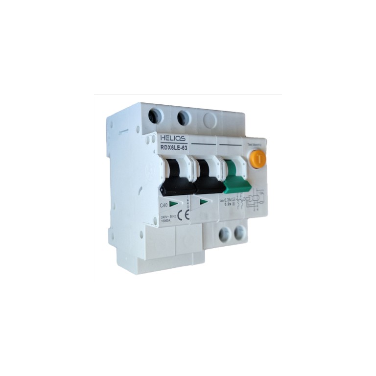 Διακόπτης Διαρροής Helios RCD ADD ON 300mA + MCB 2P 40A A+S