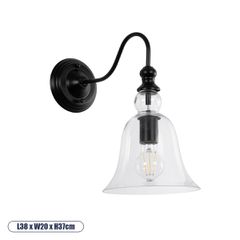 Vintage φωτιστικό τοίχου - απλίκα με ντουί 1 x E27 kelvo® LILLY AC 220-240V IP20 μαύρο & διάφανο 38x20x37cm 01064