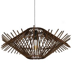 Boho κρεμαστό φωτιστικό SASSO μονόφωτο καφέ σκούρο ξύλινο ψάθινο RATTAN Φ50 1 x E27 AC 220-240V