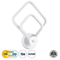 Μοντέρνα απλίκα LED τοίχου kelvo® ANNA 15W 1800lm 300° AC 220-240V IP20 ρυθμιζόμενο λευκό CCT με εναλλαγή χρωμάτων 2700K/4500K/6000K λευκό ματ 25x8x30cm