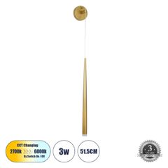 Μοντέρνα επιτοίχια απλίκα LED kelvo® TEARS 3W 330lm 180° AC 220-240V IP20 ρυθμιζόμενο λευκό CCT με On/Off 2700K/4500K/6000K χρυσό βούρτσας 3.2x3.2x51.5cm