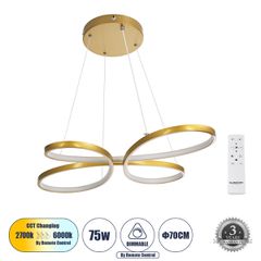 Χρυσό φωτιστικό αλουμινίου BUTTERFLY LED κρεμαστής τοποθέτησης CCT 75W 8400lm με δέσμη 300° AC 220-240V και δυνατότητα ρύθμισης φωτισμού με τηλεχειριστήριο