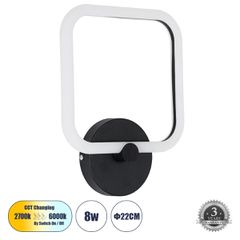 Μοντέρνα επιτοίχια απλίκα LED kelvo® ELIZA 8W 960lm 360° AC 220-240V IP20 ρυθμιζόμενο λευκό CCT με εναλλαγή χρωμάτων 2700K/4500K/6000K μαύρο ματ 22x5x28.5cm