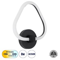Μοντέρνο επιτοίχιο φωτιστικό LED kelvo® REGINA 8W 960lm 360° AC 220-240V IP20 ρυθμιζόμενο λευκό CCT με εναλλαγή χρωμάτων 2700K/4500K/6000K μαύρο ματ 25x7x28.5cm