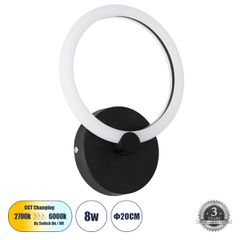 Μοντέρνο φωτιστικό τοίχου - απλίκα LED kelvo® MATILDA 8W 960lm AC 220-240V IP20 ρυθμιζόμενο λευκό CCT με On/Off 2700K/4500K/6000K μαύρο ματ 20x5x25.5cm