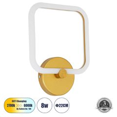 Μοντέρνο φωτιστικό τοίχου - απλίκα LED kelvo® ELIZA 8W 960lm 360° AC 220-240V IP20 ρυθμιζόμενο λευκό CCT με εναλλαγή χρωμάτων 2700K/4500K/6000K χρυσό 22x5x28.5cm