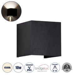 Μοντέρνα επιτοίχια απλίκα LED kelvo® AXIS-S 10W 1200lm 5°/60° AC 220-240V αδιάβροχη IP65 φυσικό λευκό 4500K Bridgelux COB μαύρο ματ 10x10x10cm