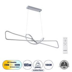 Κρεμαστό φωτιστικό DOLORES LED CCT 105W 11760lm με δέσμη 300° και εναλλαγή φωτισμού μέσω τηλεχειριστηρίου All In One Dimmable Μ110 x Π17 x Υ17.5cm σε νίκελ χρώμα Μ110 x Π17 x Υ17.5cm