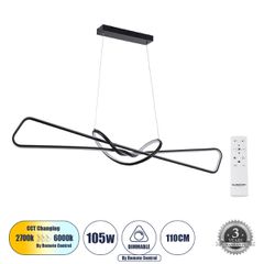 Κρεμαστό φωτιστικό τύπου κόμπος DOLORES LED CCT 105W 11760lm 300°με ρύθμιση φωτός μέσω τηλεχειριστηρίου All In One Dimmable σε μαύρο χρώμα