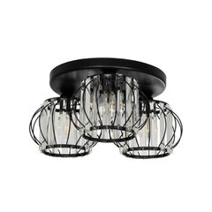 Vintage τρίφωτο φωτιστικό οροφής ILLUME με ντουί 3xE27 AC 220-240V IP20 μαύρο & διάφανο 50x50x19cm